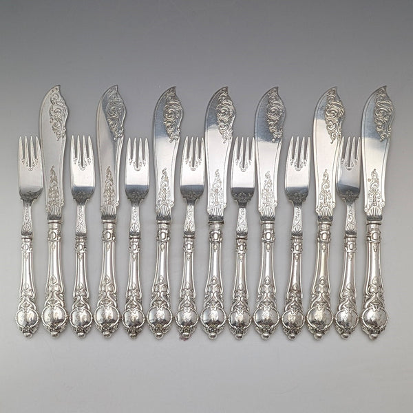 Late 19th Century British Antique Silver Plate Handle Cutlery 7 Pair by John Gilbert